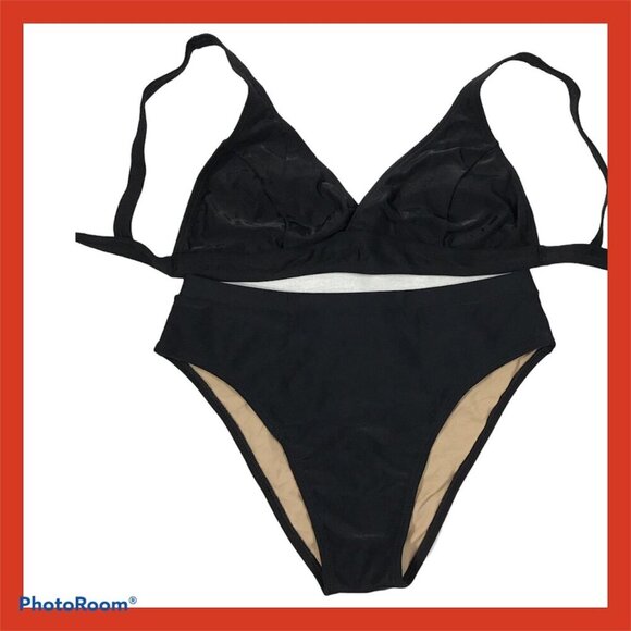Brazilian Size Large Jet Black High Waist Bikini Set/ New With Tags - Picture 1 of 4